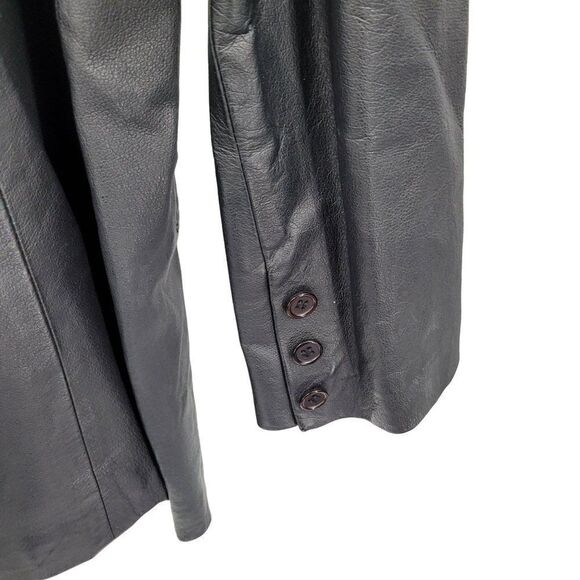 Vintage 80s Newport News Leather Coat Blazer Notched Collar Button Down Black 18 - Picture 9 of 15